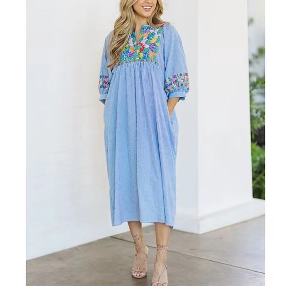 J.Marie
Tristen Embroidered Side Slit Striped Pullover Midi Dressπππ - Picture 11 of 14